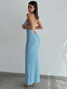 Aloruh Đầm slip hoa móc thủ công ôm sát dành cho nữ, thích hợp cho buổi hẹn hò lãng mạn và kỳ nghỉ biển, mùa xuân/hè. - Màu xanh lam - Xem 3