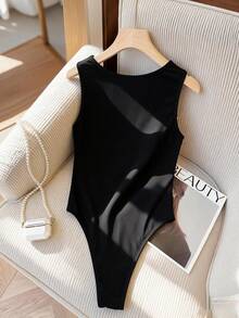 Franclia Women's Fashion Front Center 3D Floral Bodysuit - Black - View 3