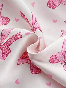 SHEIN 4pcs Baby Girls' Cow Print & Bow Decor Faux Silk Pajama Set, Short Sleeve Top & Pants - Multicolor - View 6