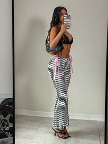 EgrlEra Women's Fashionable Multi-Color Striped Bow Pants, Beach ,Spring Break - Black - View 4