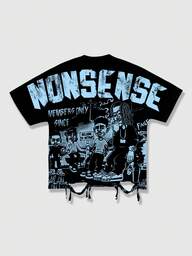 Street Life Men's Street Style Batwing Sleeve Graphic T-Shirt, Suitable For Spring/Summer Everyday Wear