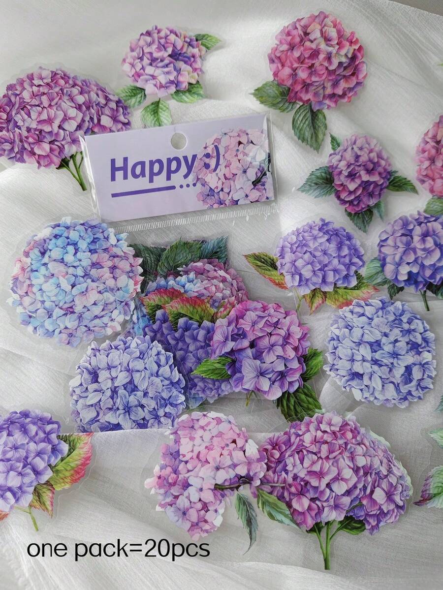 1包20张大号花瓣印花墨水刺绣球花装饰日记本材料贴纸返校季 - 彩色 - 查看 1