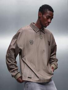 PLAYBOY X SUMWON Bunny Logo Ribbed Texture Long Sleeve Polo Shirt With Vertical Stripes And Number Print Regular Fit Collared Top - Multicolor - View 5