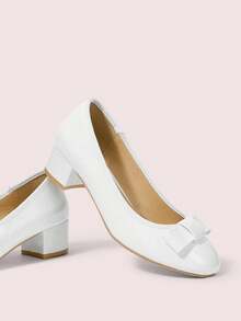 CUCCOO DOLLMOD 女士黑色时尚经典可爱蝴蝶结学院风洛丽塔风格玛丽珍低跟鞋 - 白色 - 查看 2