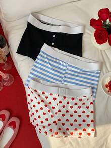 Comfortcana 2026 New Fashionable Women's Button Design Elastic Waist Casual Shorts Summer Valentine's Day Beach Shorts Vacation Graphic Shorts - Multicolor - View 3