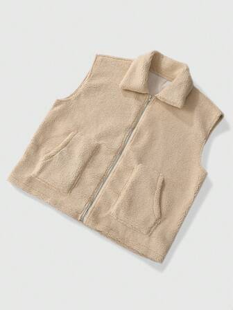 Street Life Gilet in pile tinta unita casual da uomo, versatile per l'autunno/inverno