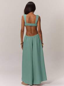 MUSERA Bộ jumpsuit ống rộng xếp ly ở phần ngực, phong cách boho, thích hợp cho kỳ nghỉ hè, dự tiệc cưới, hẹn hò kiểu miền Tây, thanh lịch. - màu xanh lá - Xem 2