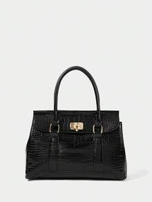 SHECARRY 时尚百搭手提包通勤包，时尚酒红色包包，优雅女士情人节包 - 槍色 - 查看 1