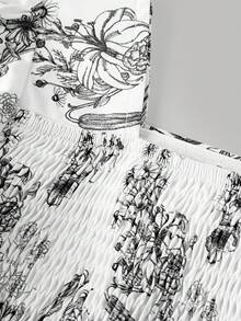 SHEIN Firerie Kids Tween Girl Floral Printed Pattern Long Sleeve Dress - Black and White - View 3