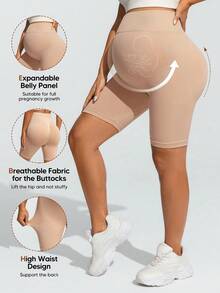 SHEIN Maternity Breathable Lifting Compression Shorts - Apricot - View 1