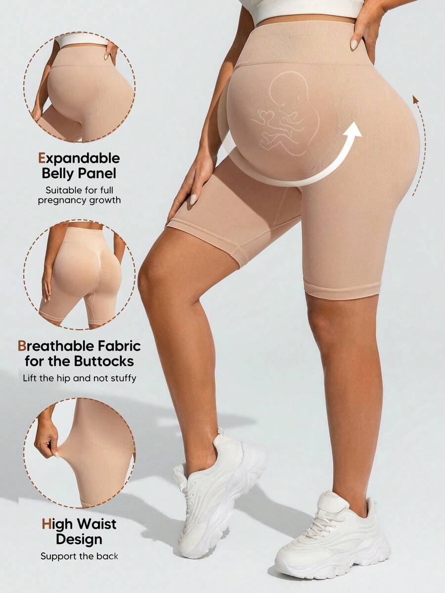 SHEIN Maternity Breathable Lifting Compression Shorts - Apricot - View 1