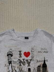 Attitoon 复古休闲风“我爱纽约”字母图案，自由女神像和纽约风景印花，修身圆领短袖T恤，女款，适合夏季、复古、学院风、百搭、性感、可爱、Y2K、椰子女孩、波西米亚风、嬉皮风、音乐节等风格，也适合秋冬季穿着。 - 淺灰色 - 查看 5