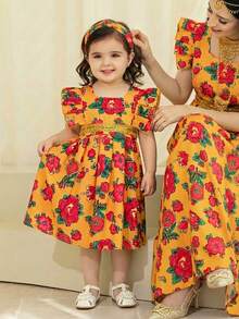 SHEIN Baby Girl's Ahlam Prayer Dress,Summer Boho Family Matching Dress - Yellow - View 1