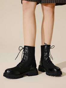 CUCCOO BASICS 女士系带中筒靴，时尚百搭，适合日常穿着，秋冬季 - 黑色 - 查看 5