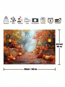 Autumn Harvest Photography Background -1 Pumpkin, Maple Leaves, And Streetlights, Suitable For Autumn Celebrations And Photo Booths - Multicolor - View 5
