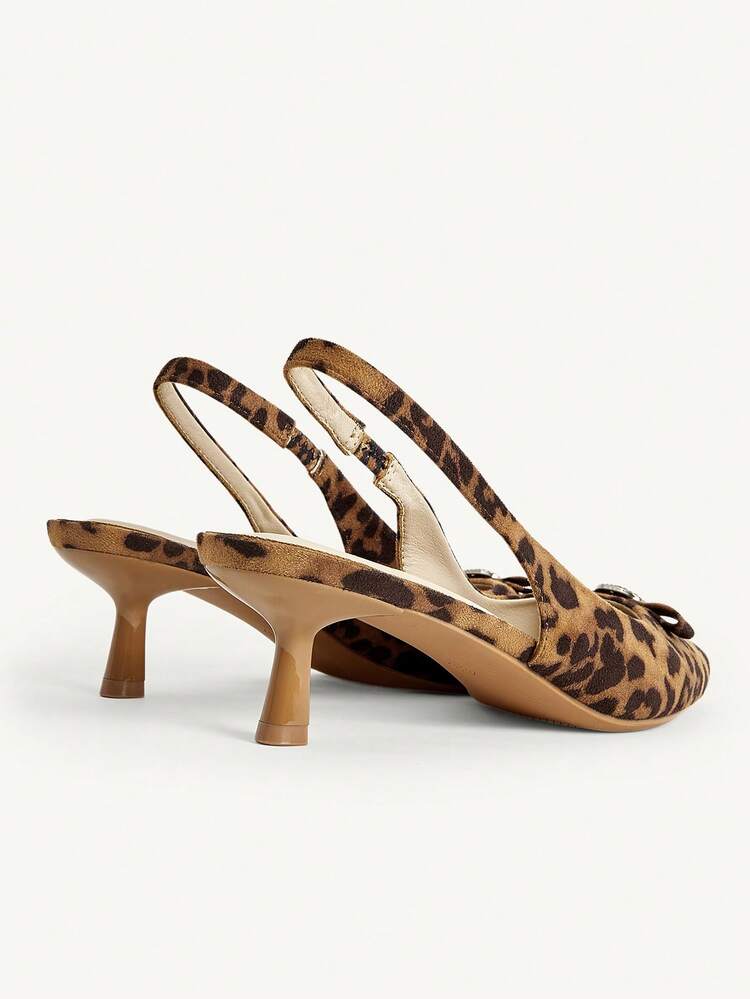CUCCOO CHICEST Women's Pointed Toe Leopard Print Bow Decor Everyday Versatile Fashion High Heels Valentine's Day Elegant Shoes Wedding Shoes