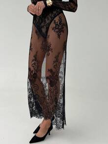 Aloruh Women's Sexy Sheer Lace Skirt - Black - View 4