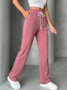 Women's Drawstring Waist Pockets Casual Sweatpants - Dusty Pink - View 4