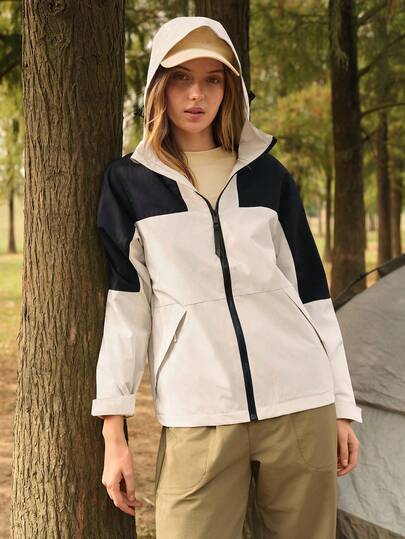 In My Nature 女士拉链连帽夹克，休闲撞色风衣
