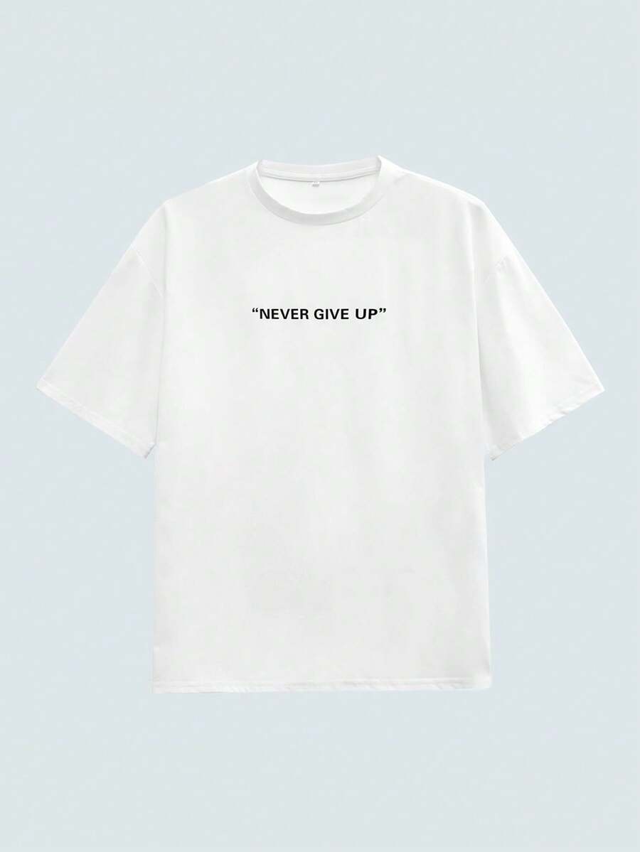 Modcrash Men's Slogan Print Crew Neck Loose Casual Short Sleeve T-Shirt Spring To Summer - White - View 1