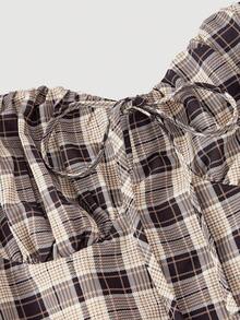 SHEIN MOD 女士复古格子露背荷叶边蝴蝶结摆裙，派对礼服，新年礼服，化装舞会礼服，生日礼服，性感长裙，蝴蝶结连衣裙，新年公主裙 - 棕色 - 查看 6