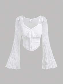 Firerie Kids Firerie Kids Tween Girls' Elegant Long Sleeve Textured Solid Color T-Shirt - White - View 3