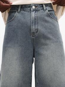 SUMWON Vintage Washed Slim Fit Denim Below Knee Length Baggy Wide Leg Casual Summer Everyday Retro Relaxed Style Bermuda Jean Shorts - Blue - View 5
