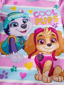 SHEIN | PAW Patrol Kleine Mädchen Cartoon Hund Muster Rundhals Kurzarm T-Shirt und Shorts eng anliegender Pyjama Set, Sommer - Pink - Übersicht 8