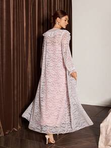 Slumberist Women's Sexy Lace Sheer Long Robe + Ruffle Lace Waist Slip Dress 2 Pieces Set - Multicolor - View 2