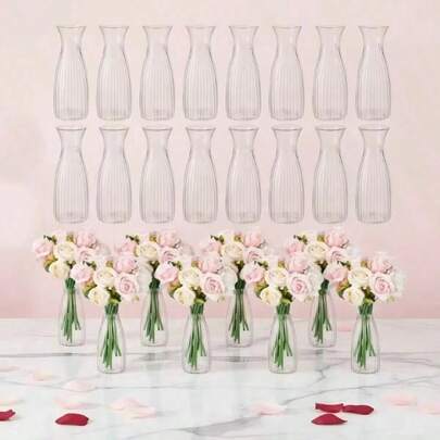 1/2/5/8/10 pièces Vase rayé en plastique transparent, arrangement floral, artisanat convenant à divers bouquets et décorations pour festivals, décorations de maison, décorations de table, mariages, banquets familiaux