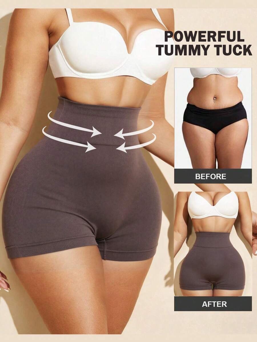 SHEIN 1pc Women's Seamless High Waist Shaping Briefs - Coffee Brown - View 1