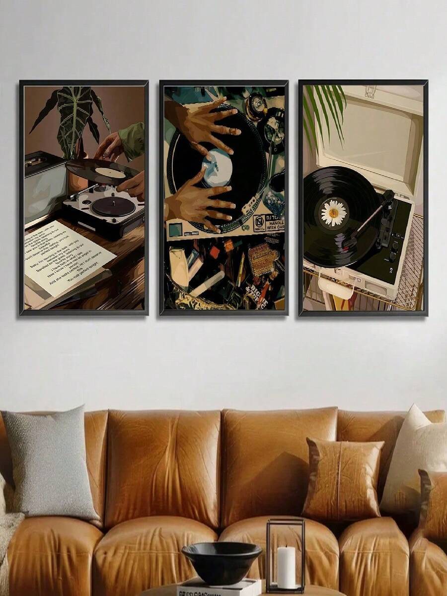 3-Piece Set Of Artworks, Fashionable Retro Style, Wall Paintings, Wall Decorations, Wall Decorations, Home Decor, Poster Art, Canvas Wall Stickers, Bedroom Living Room Corridor Decoration Gifts, Birthday Graduation - Multicolor - View 1