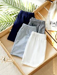 SHEIN Vintaside Kids 4条装幼儿男童纯色舒适休闲针织短裤 - 彩色 - 查看 4