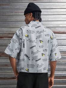 AXEPEAK 男士休闲标语印花短袖衬衫，夏季 - 彩色 - 查看 2