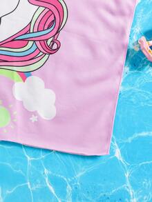 SHEIN 女婴可爱休闲粉色卡通图案连帽宽松泳衣罩衫