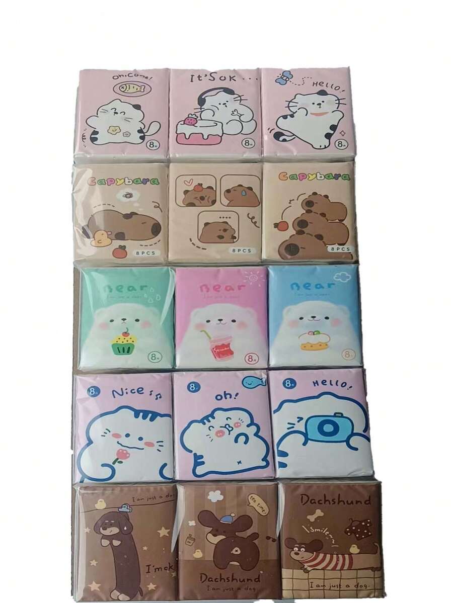 45 Pieces Of 5-Piece Pattern Tissue Combination Set, Portable Pocket Handkerchief, Antiviral Face Towel, Regular Skin Type, Cordless Paper, Small Toilet Paper, Cleaning Supplies - Multicolor - View 1