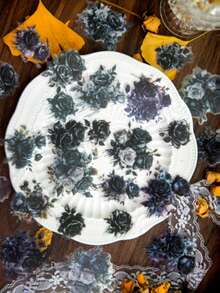 30张/包复古玫瑰花贴纸，创意美学装饰贴纸，节日礼物，DIY剪贴簿材料，个性化贴纸，适用于学习用品，返校季 - 黑色 - 查看 5