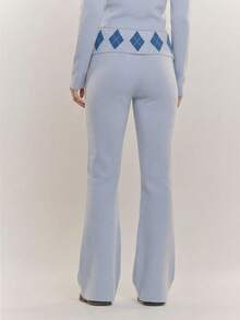 MUSERA 翻折腰带菱格纹针织修身喇叭裤，舒适休闲日常连帽衫，秋冬春季皆宜。 - 淺藍色 - 查看 4