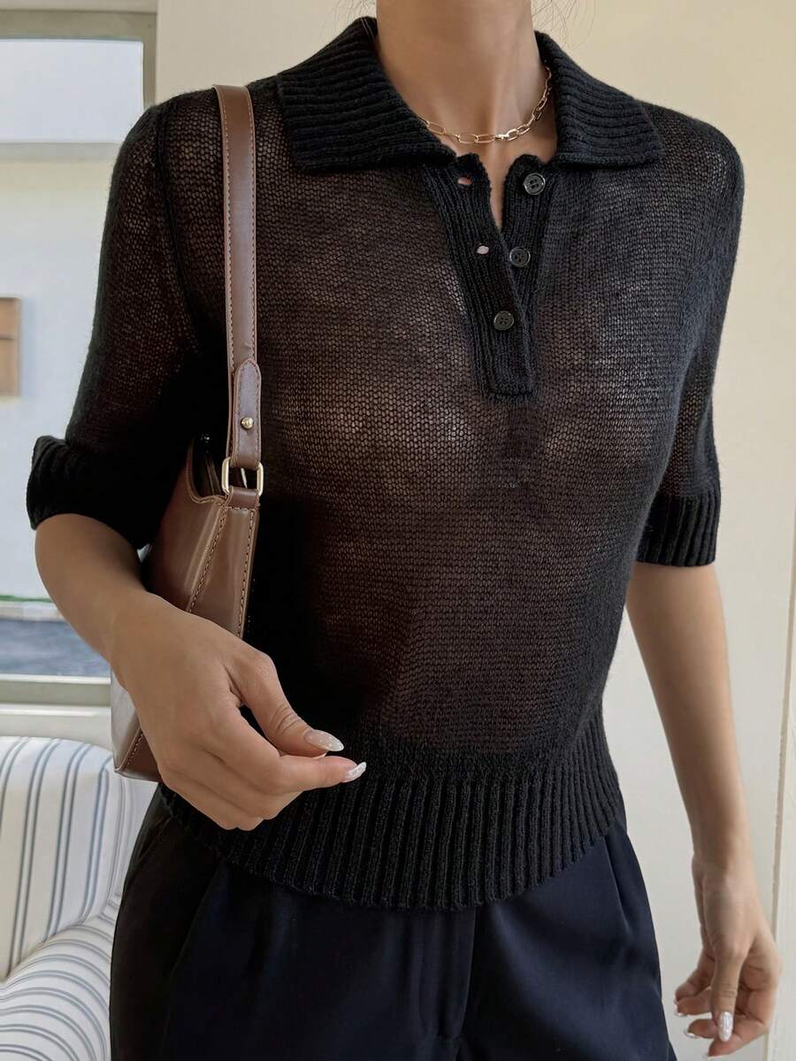 Livesso Lös passform, business casual, tunn, svart pullover, lämplig för kontor, pendling, gatustil, vår-/sommarsemester - Svart - Visa 1