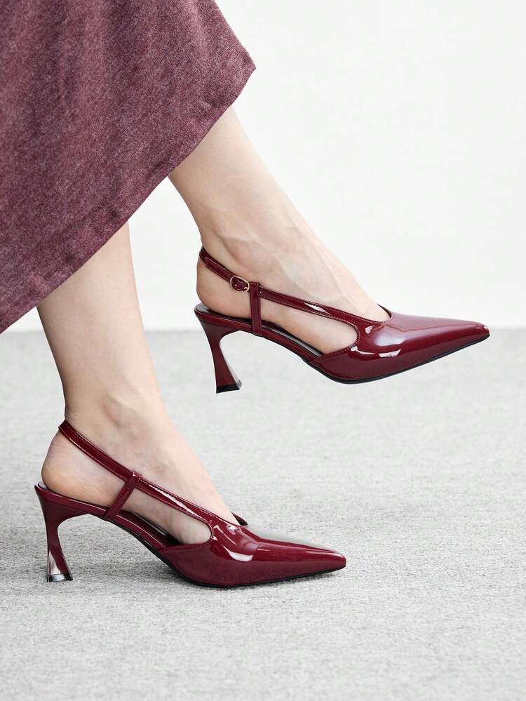 CUCCOO BIZCHIC Décolleté con punta affusolata e tacco a spillo alto, bordeaux, con cinturino posteriore, stile minimalista classico, scarpe da donna versatili per uso quotidiano, pendolarismo, eleganza e feste