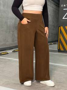 Flexra Plus Size High Stretch Knit Wide Leg Boyfriend Jeans - Coffee Brown - View 7