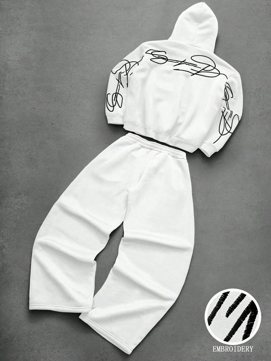 PAVTROS 男士街头风流行“自由”标志刺绣时尚连帽卫衣套装，适合户外音乐节、日常出行、朋友聚会、送给男友/老公的礼物、周年纪念礼物，黑色 - 白色 - 查看 1