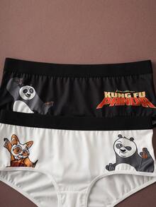 Kung Fu Panda X SHEIN 2 piezas Bragas cómodas con gráficos de dibujos animados lindos para mujer - Blanco y Negro - Ver 7