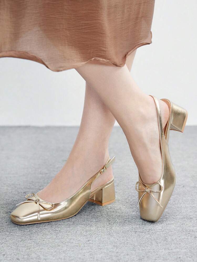 CUCCOO BIZCHIC Women's Classic Low Chunky Heel Coffee Color Slip-On Flats, Elegant For Daily Wear, Commuting And Office