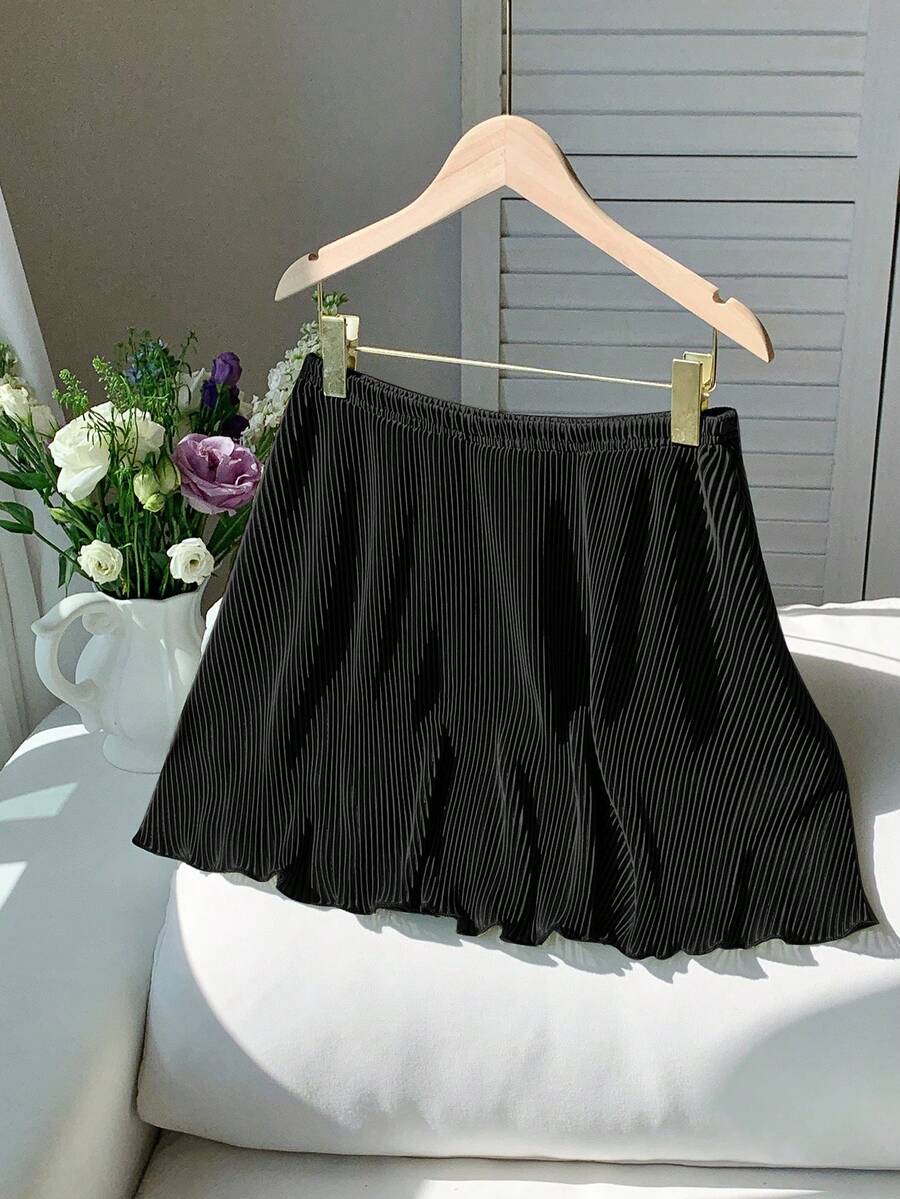 SHEIN EZwear 休闲纯色宽松女裙 - 黑色 - 查看 1