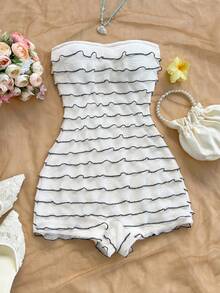 Soleia Women's Multi-Layer Frill Trim Bandeau Romper