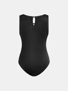 SHEIN Young Girls Printed Black Knit Sleeveless Sportswear, Dance Outfit, Fashionable & Versatile For Daily Workout