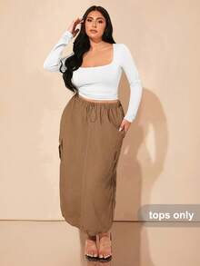 SHEIN BAE Plus Size Fall Gray Square Collar Gathered Knitted Tight Long-Sleeved T-Shirt, Elegant And Versatile Top For Commuting - White - View 3