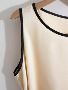 Franclia French-Style Elegant Top,Black And Beige,Sleeveless Summer Tank Top With Satin Belt Tie,Fitted Waist Office Wear For Teachers,Versatile Casual Top - Apricot - View 4