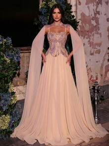 Glamrae Đầm maxi tay xòe sang trọng, đính cườm và sequin, chất liệu chiffon, thích hợp cho đám cưới, tiệc tùng, kỳ nghỉ, dạ hội và các dịp trang trọng (được trang trí cầu kỳ). - Rượu sâm banh - Xem 7